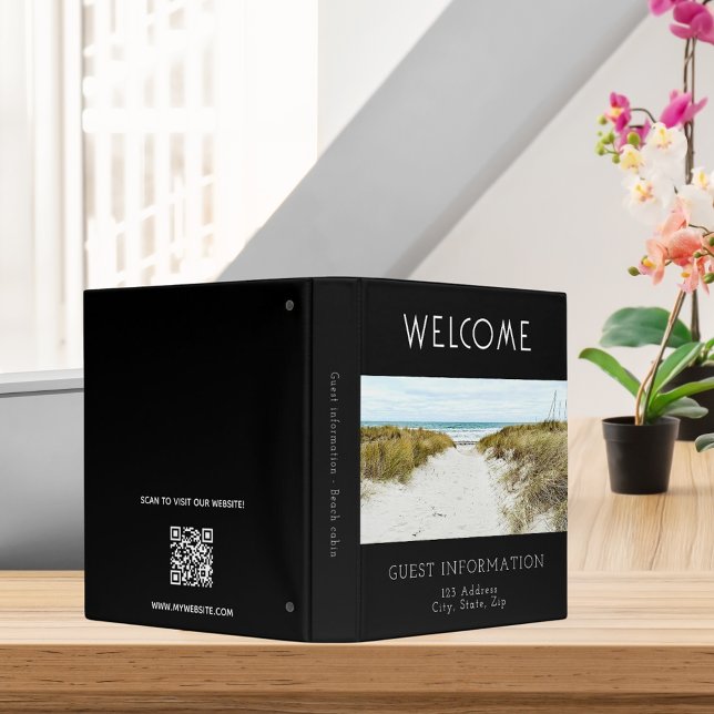 Vacation rental guest information photo QR black 3 Ring Binder (Creator Uploaded)