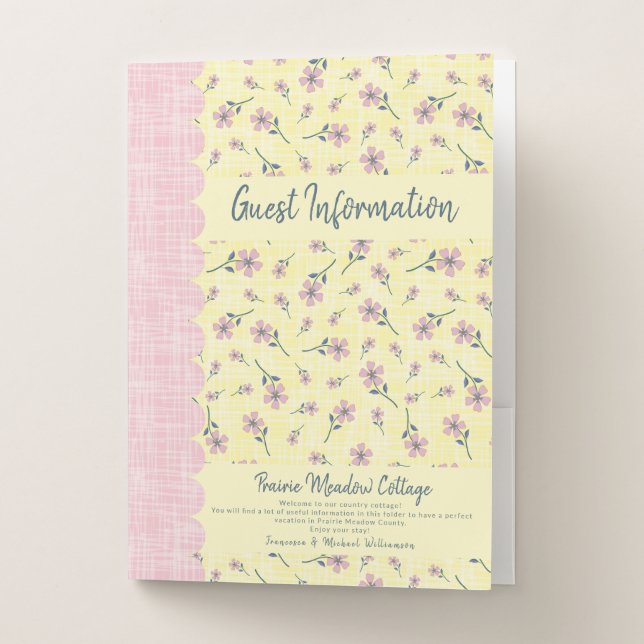 Vacation Rental Guest Information Pretty Floral Pocket Folder (Front)