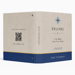 Vacation rental guest information QR code coastal 3 Ring Binder