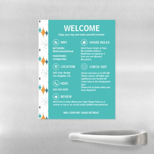 Vacation Rental Guest Information Retro Starburst Magnetic Dry Erase Sheet