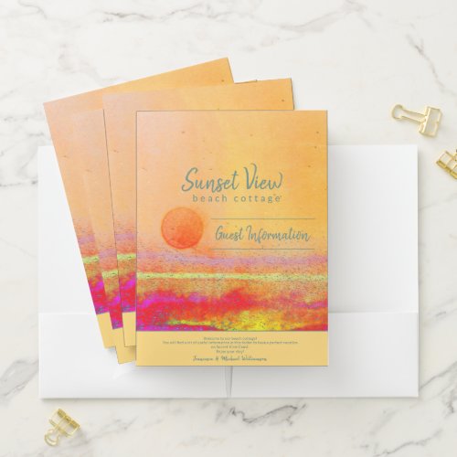 Vacation Rental Guest Information Sunset Art  Pocket Folder