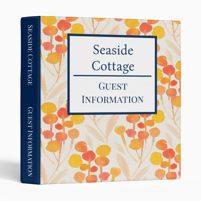 Vacation Rental Guest Information Welcome 3 Ring Binder (Front/Spine)