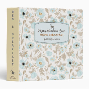Vacation Rental Guest Watercolor Poppies Floral 3 Ring Binder