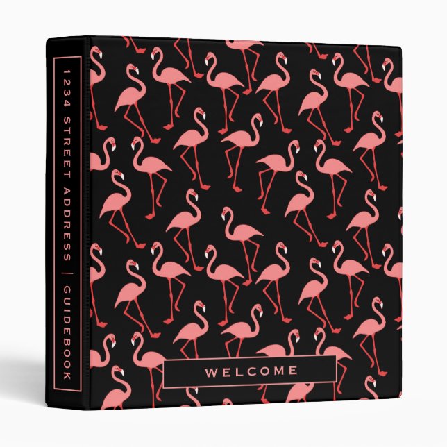 Vacation Rental Guidebook | Blush Pink Flamingos 3 Ring Binder (Front/Spine)