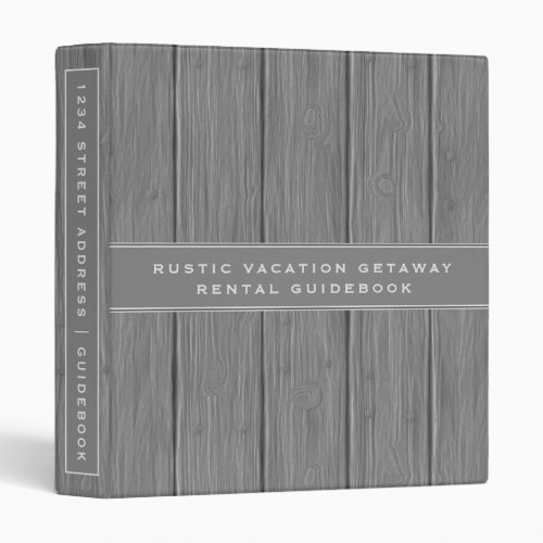 Vacation Rental Guidebook  Gray Wood Plank 3 Ring Binder