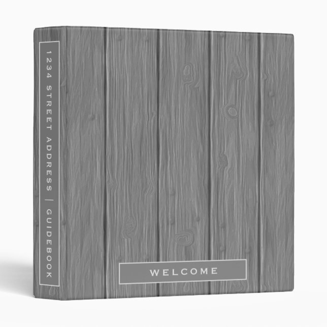Vacation Rental Guidebook | Gray Wood Plank 3 Ring Binder (Front/Spine)