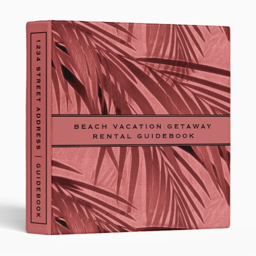 Vacation Rental Guidebook  Pink Palm Leaves 3 Ring Binder