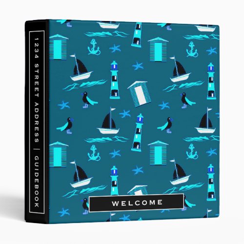 Vacation Rental Guidebook  Seaside Beach Pattern 3 Ring Binder