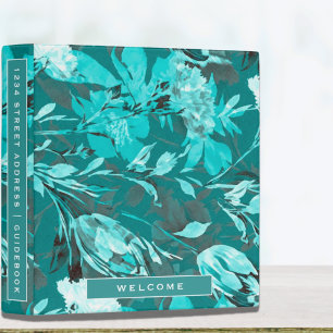 Vacation Rental Guidebook Teal Watercolor Floral 3 Ring Binder