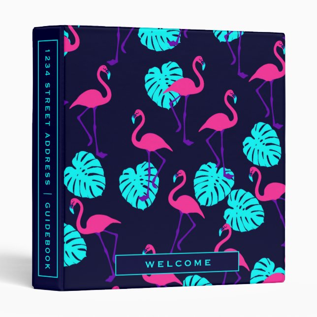 Vacation Rental Guidebook | Tropical Flamingos 3 Ring Binder (Front/Spine)