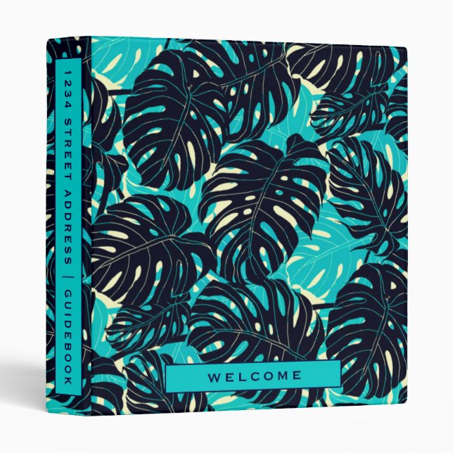 Vacation Rental Guidebook | Tropical Palm Pattern 3 Ring Binder (Front/Spine)