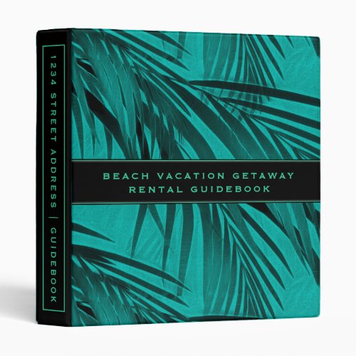 Vacation Rental Guidebook  Turquoise Palm Leaf 3 Ring Binder