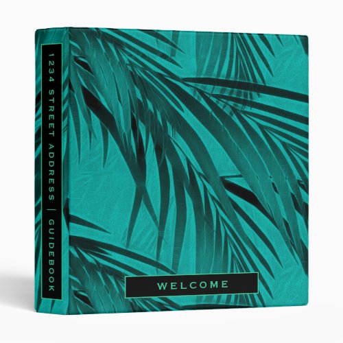 Vacation Rental Guidebook  Turquoise Palm Leaves 3 Ring Binder