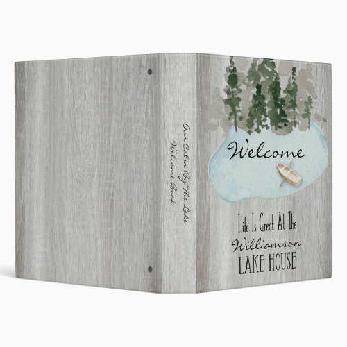 Vacation Rental Lake Cabin Gray Wood Welcome Book 3 Ring Binder