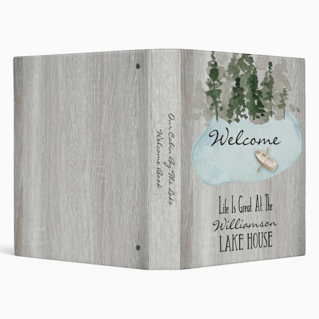 Vacation Rental Lake Cabin Gray Wood Welcome Book 3 Ring Binder (Background)