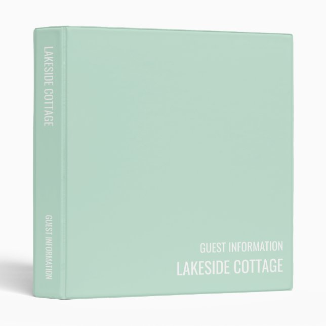 Vacation Rental Mint Minimalist Modern Airbnb 3 Ring Binder (Front/Spine)