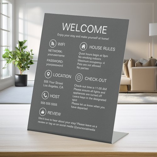 Vacation Rental Modern Gray Guest Information Pedestal Sign