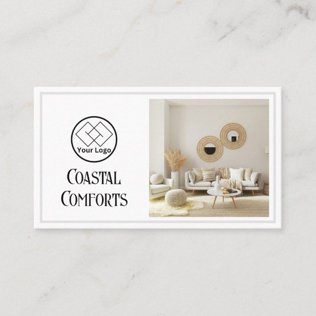 Vacation Rental Modern Logo | Custom QR Code  Business Card (Front)