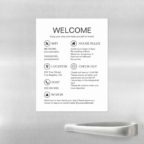 Vacation Rental Modern White Guest Information Magnetic Dry Erase Sheet