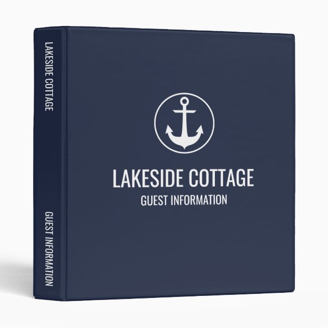 Vacation Rental Navy Anchor Nautical Airbnb 3 Ring Binder (Front/Spine)