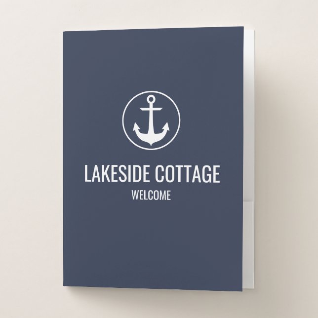 Vacation Rental Navy Anchor Nautical Airbnb Pocket Folder (Front)