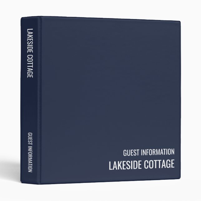 Vacation Rental Navy Minimalist Modern Airbnb 3 Ring Binder (Front/Spine)