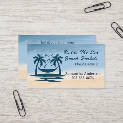 Vacation Rental QR Code Beach Palm Tree Business Card