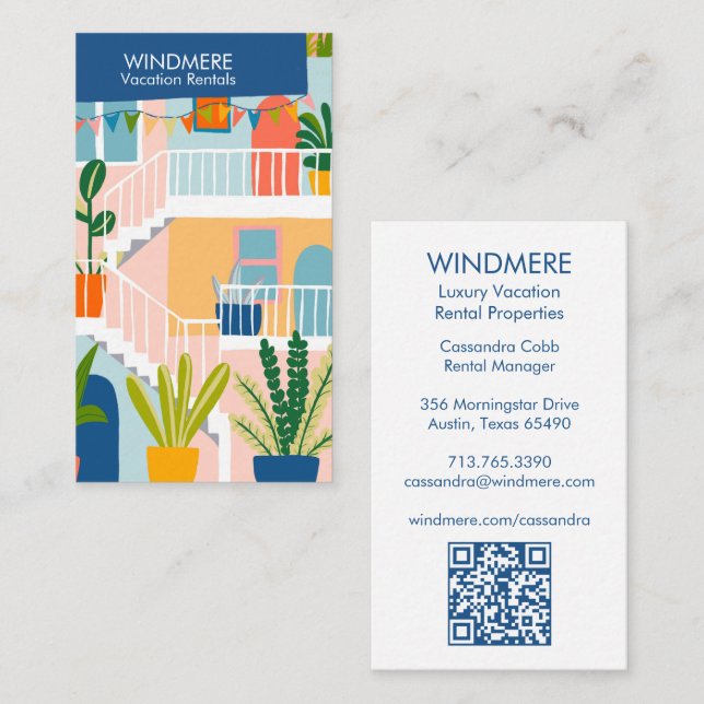 Vacation Rental Real Estate Agent Realtor QR Code Business Card (Front/Back)