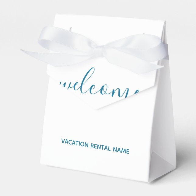 Vacation Rental Sea Blue Welcome Favor Box (Front Side)