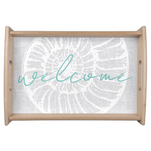 Vacation Rental Shell Woven Grey Beach House Serving Tray