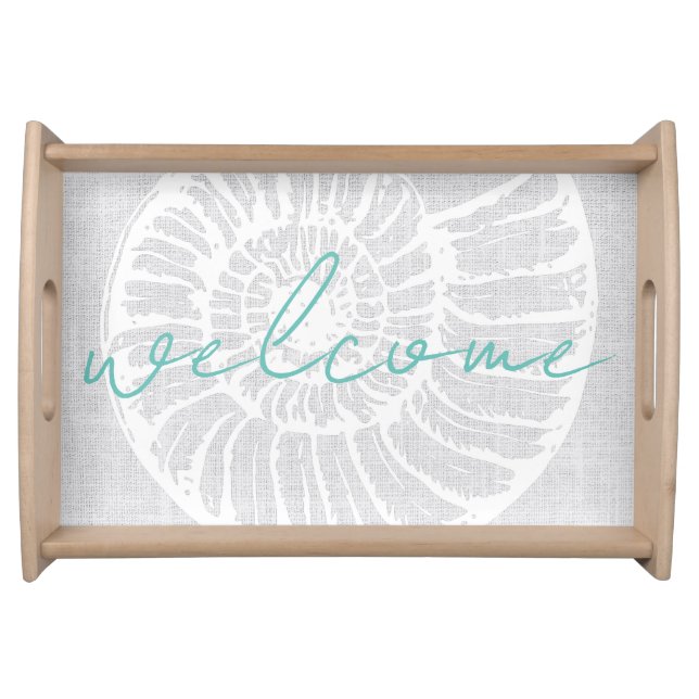Vacation Rental Shell Woven Grey Beach House Serving Tray (Front)
