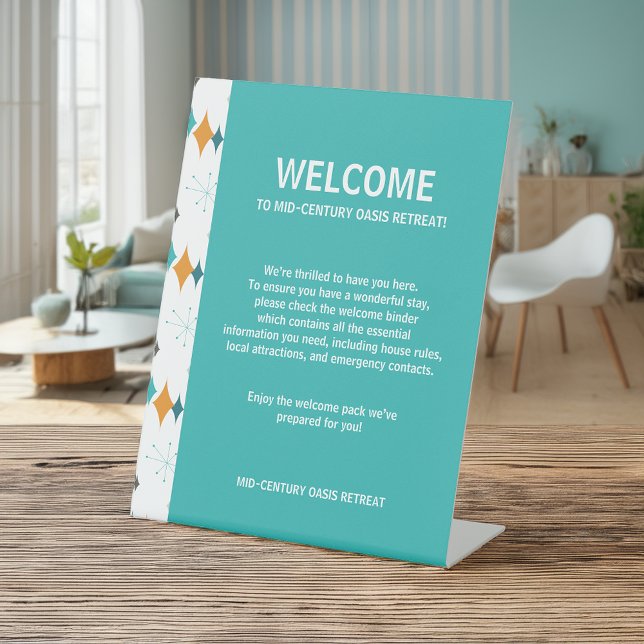 Vacation Rental Welcome Guest Retro Starburst Pedestal Sign (Creator Uploaded)