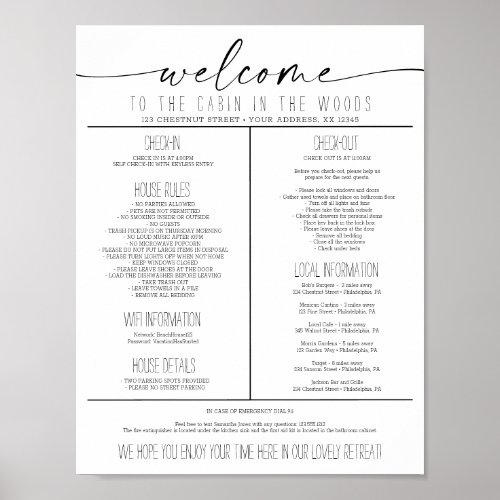Vacation Rental Welcome Guide House Rules Poster