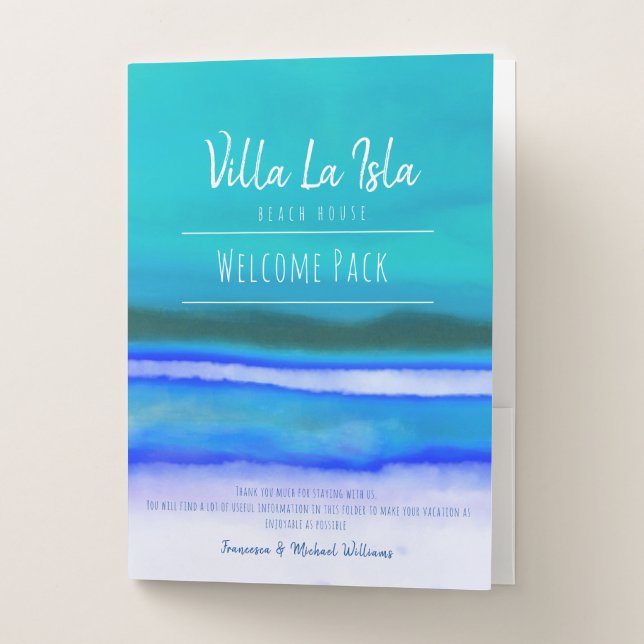 Vacation Rental Welcome Pack Ocean Beach House Pocket Folder (Front)