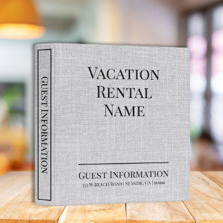Vacation Rental Woven Airbnb Guest Information 3 Ring Binder