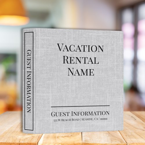 Vacation Rental Woven Airbnb Guest Information 3 Ring Binder