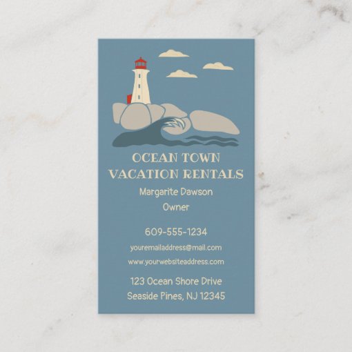 Vacation Rentals Beach Themed Lighthouse Business Card | Zazzle