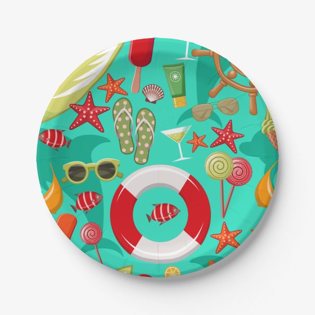 vacation summer beach pattern     paper plates (Front)