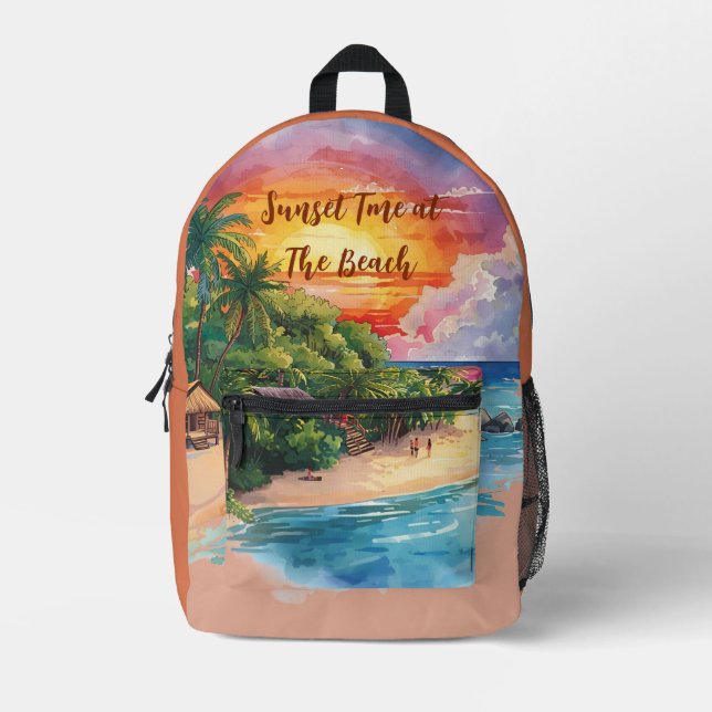 Vacation, Sunset Time at The Beach, Summer Printed Backpack (Front)