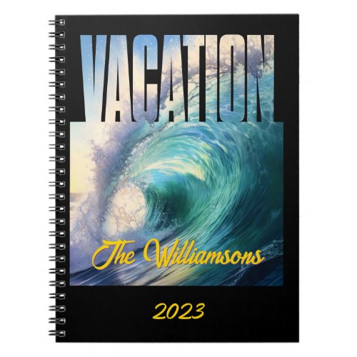 Vacation Surf and Relax Sunny Blue Turquoise Wave Notebook