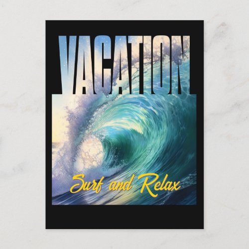Vacation Surf and Relax Sunny Blue Turquoise Wave Postcard