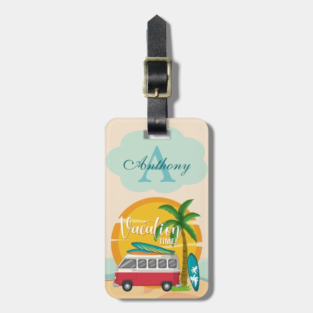 Vacation Time Summer Beach Themed Personalized Luggage Tag (Front Vertical)