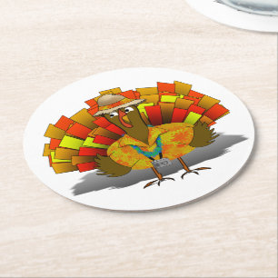 Vacation Turkey Thanksgiving Round Paper Coaster