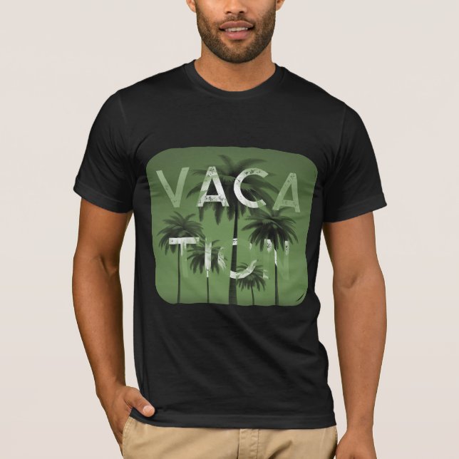 Vacation Typography Graphic Green White T-Shirt (Front)