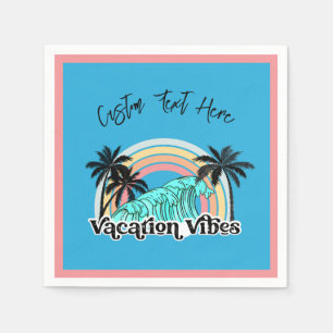 Vacation Vibes Ocean Waves Rainbow Palm Tree Napkins