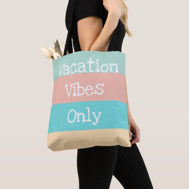 Vacation Vibes Only Retro Striped Tote Bag (Close Up)