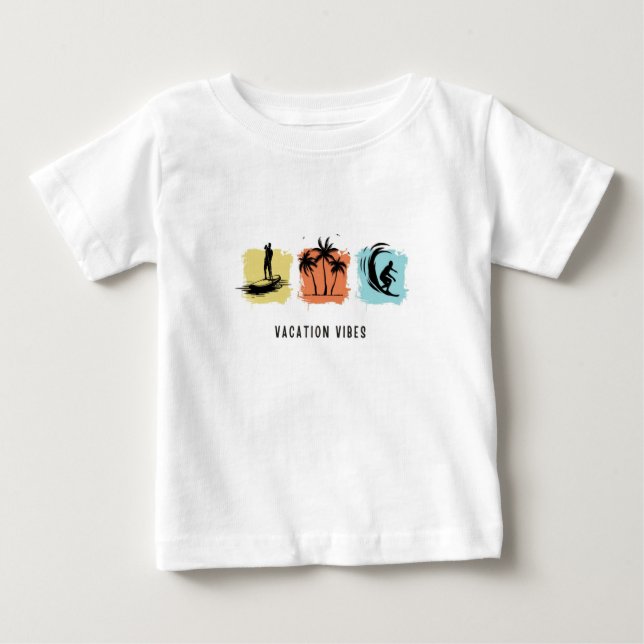 VACATION VIBES Print Modern White Baby Tshirt  (Front)