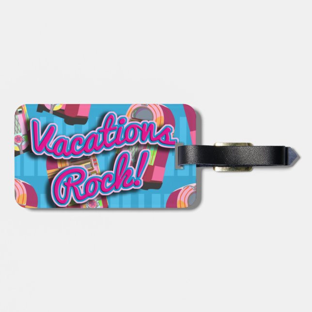 Vacations Rock Fun Jukebox Fifties Flair  Luggage Tag (Back Horizontal)