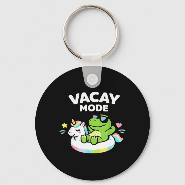 Vacay Mode Cute Dinosaur Unicorn Float Vacation Keychain (Front)