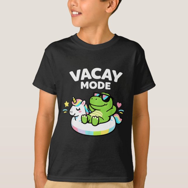 Vacay Mode Cute Dinosaur Unicorn Float Vacation T-Shirt (Front)